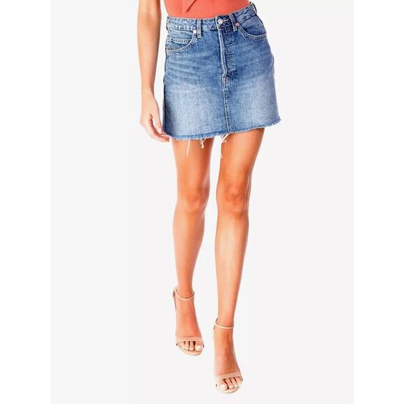 Free People Denim Jean Mini Skirt 100% Cotton Size 8 - Picture 1 of 5